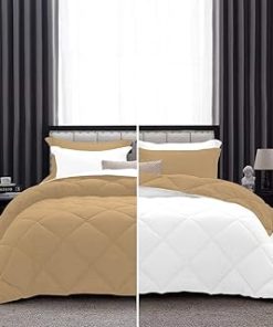 1 Piece Luxurious Lightweight Reversible Diamond Pattern Comforter Super Soft 550 GSM 100% Egyptian Cotton 1000 Thread Count Full/Queen Size (Taupe/White)