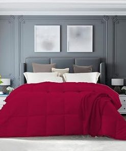 1 Piece King Size Down Alternative Comforter Geometrical Pattern Squared Boxes Super Soft Ultra Plush Cozy Warm Lightweight & Durable | All Season Aesthetic Bedding Comfortable Stylish Burgundy Red