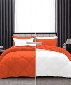 1 Piece Luxurious Lightweight Reversible Diamond Pattern Comforter Super Soft 550 GSM 100% Egyptian Cotton 1000 Thread Count Full/Queen Size (Orange/White)