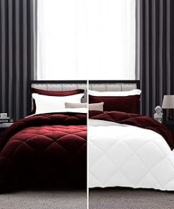1 Piece Luxurious Lightweight Reversible Diamond Pattern Comforter Super Soft 550 GSM 100% Egyptian Cotton 1000 Thread Count Full/Queen Size (Wine/White)