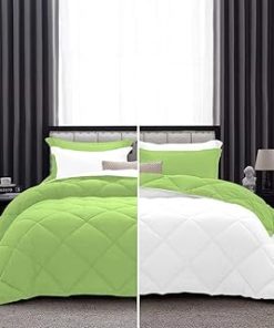 1 Piece Luxurious Lightweight Reversible Diamond Pattern Comforter Super Soft 550 GSM 100% Egyptian Cotton 1000 Thread Count Full/Queen Size (Sage/White)