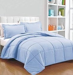 : Light Weight Comforter 3 Pcs. Ultra-Soft Luxury 400 GSM Hotel-Style Thicker for Winter Colder Weather 100% Egyptian Cotton 500 -Oversized King Size (120''X128'') Solid Sky Blue