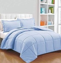 : Light Weight Comforter 3 Pcs. Ultra-Soft Luxury 400 GSM Hotel-Style Thicker for Winter Colder Weather 100% Egyptian Cotton 500 TC -Queen Size (90''X90'') Solid Sky Blue
