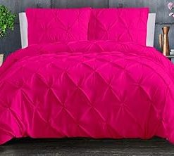 100% Cotton 600 TC 5 Piece Pinch Pleated Duvet Set, 1 Piece Pinch Pleated Duvet Cover with Zipper Closure & Corner Ties and 4 Pillow Cover King/California King, Hot Pink Solid