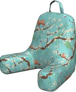 Forest Reading Pillow Cover, Animal Bird Sika Deer Japanese Style Pattern Sakura Blossoms Garden Artwork, Unstuffed Printed Bed Rest Case from Soft Fabric, Small, Seafoam and Umber