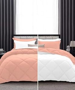 1 Piece Luxurious Lightweight Reversible Diamond Pattern Comforter Super Soft 550 GSM 100% Egyptian Cotton 1000 Thread Count Full/Queen Size (Peach/White)