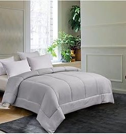 1 Piece Platinum Down Alternative Comforter Full Queen Size Silver Gray Shade reversible cozy fluffy Box-Stitch Comfortable | All Season Grey Bedding Smooth Extra Soft Ultra Plush Geometrical Pattern