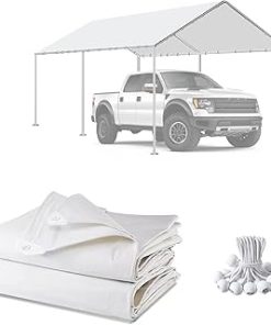 10 x 20 FT Carport Canopy Replacement Cover, Garage Top Tent Shelter Tarp with 42 Ball Bungee Cords, Car Shade Canopy Tent Replacement Cover UV & Tear Resistant (Only Cover, Frame Not Include) (1)