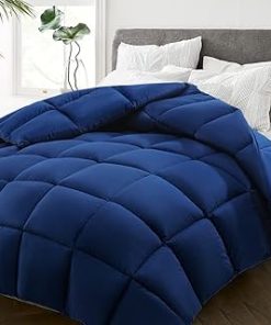 1 Piece Beautiful Casual Style Navy Blue Down Alternative Comforter California King Modern Contemporary Western All Season Aesthetic Bedding Ultra Soft Cute Comfy Trendy Cozy Baffle Box Stitch Design