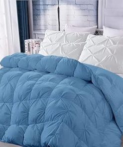 1 Piece Pinch Pleated Comforter 100% Egyptian Cotton Feather Filling Lightweight Premium 500 GSM Fill Power Olympic Queen -Chocolate Classic Look All Season Pintuck Comforter Only