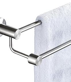 110cm Double Mount Brushed Stainless Steel Bathroom Towel Bar Wall Mounted Storage Rail for Kitchen and Bath Towels Dual Rod Design Door Holder Modern and Durable Towel Rack