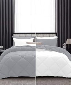 1 Piece Luxurious Lightweight Reversible Diamond Pattern Comforter Super Soft 550 GSM 100% Egyptian Cotton 1000 Thread Count Full/Queen Size (Silver/White)