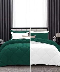 1 Piece Luxurious Lightweight Reversible Diamond Pattern Comforter Super Soft 550 GSM 100% Egyptian Cotton 1000 Thread Count Full/Queen Size (Teal-Green/White)
