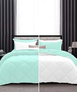 1 Piece Luxurious Lightweight Reversible Diamond Pattern Comforter Super Soft 550 GSM 100% Egyptian Cotton 1000 Thread Count Oversized Super King Size (Aqua/White)