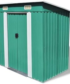 (Fast Delivery) Vertical Storage Shed Weather Resistance, Storage Unit Multi-Function, Durable Outdoor Tool Storage Cabinet for Patio, Garden, Backyards Garden Shed Green Metal 74.8"x48.8"x71.3"
