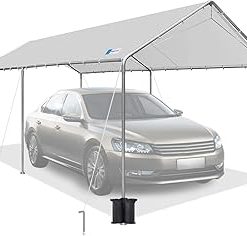 10x20 ft Heavy Duty Car Canopy Galvanized Frame Carport Outdoor Party Tent Boat Shelter with Reinforced Structure, No Sidewall - Light Grey