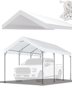 10'x20' Upgraded Carport Replacement Top Canopy Cover for Car Garage Shelter Tent Party Tent with Ball Bungees White (Only Top Cover, Frame is not Included)