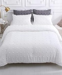 100% Cotton Ultra Luxury Tufted Duvet Cover Set, Elegant Tufted Duvet Cover Set with Stylish Textured Design, Bedding Sets (Pure White Dot, Full/Double 80" x 90")