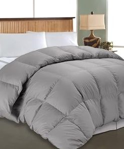 1 Piece Gray 100% Cotton Comforter Twin Size 1000 Thread Count Geometrical Pattern Squared Box-Stitch Construction Comfortable | All Season Grey Bedding Smooth Extra Soft Ultra Plush Gray Silver Glam