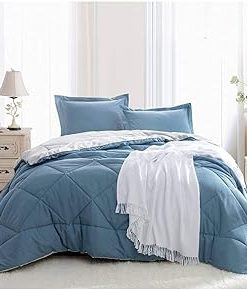 1 Piece Smoky Blue Solid Geometric Pattern Comforter King, Beautiful Diamond Shape Design, Soft & Comfy Reversible Bedding, Lightweigh, Microfiber Material, Bright Vivid Color, Unisex