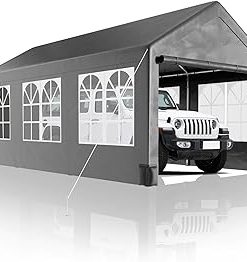 10'x20' Canopy Carport, Heavy Duty Portable Garage with with 4 Load-Bearing Sandbags, Roll Up Mesh Window, Pe Waterproof Canopy Waterproof Uv Resistant Car Port Canopy Tent for Boats, Cars