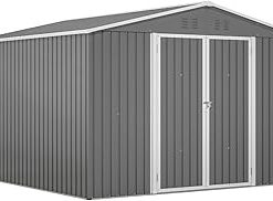 10 X 10 Ft Outdoor Storage Shed, Large Metal Tool Sheds with Updated Frame, Lockable Doors, Garden Shed for Backyard Patio Lawn, Grey