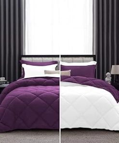 1 Piece Luxurious Lightweight Reversible Diamond Pattern Comforter Super Soft 550 GSM 100% Egyptian Cotton 1000 Thread Count Full/Queen Size (Plum/White)