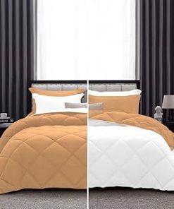 1 Piece Luxurious Lightweight Reversible Diamond Pattern Comforter Super Soft 550 GSM 100% Egyptian Cotton 1000 Thread Count Oversized Super King Size (Sand/White)