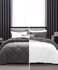 1 Piece Luxurious Lightweight Reversible Diamond Pattern Comforter Super Soft 550 GSM 100% Egyptian Cotton 1000 Thread Count Full/Queen Size (Dark-Grey/White)