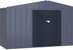10x10 FT Metal Outdoor Storage Shed, Garden Tool Shed Kit with Doors & Lock, Waterproof Patio Utility Tool Shed for Backyard and Garden, Gray
