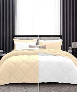 1 Piece Luxurious Lightweight Reversible Diamond Pattern Comforter Super Soft 550 GSM 100% Egyptian Cotton 1000 Thread Count Full/Queen Size (Ivory/White)