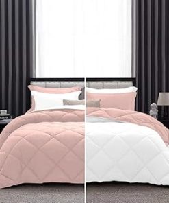 1 Piece Luxurious Lightweight Reversible Diamond Pattern Comforter Super Soft 550 GSM 100% Egyptian Cotton 1000 Thread Count Full/Queen Size (Blush/White)
