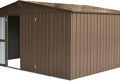 11' x 12.5' Metal Storage Shed, Weatherproof Garden Utility Shed with Lockable Door, Windows, Brown