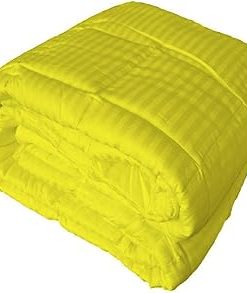 650 Thread Count 1pc Comforter (100 GSM Microfiber Fill Box Stitched) Twin/Single Bed Size(64 x 86 inches), Yellow Stripe 100% Egyptian Cotton