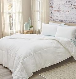 1 Piece White Comforter Twin Size 225 Thread Count Baffle Box Stitched Geometrical Pattern Squared Glamorous Extra Soft Ultra Plush Smooth Gorgeous | All Season Farmhouse Bedding Coastal Thick Neat