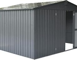11'x9' Metal Backyard Shed with Sloping Roof, Galvanized Steel Frame, 2 Built-in Windows Outdoor Storage Shed, Waterproof Tool Storage Cabinet for Patio, Backyard 11'x 9'
