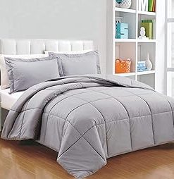 : Light Weight Comforter 3 Pcs. Ultra-Soft Luxury 400 GSM Hotel-Style Thicker for Winter Colder Weather 100% Egyptian Cotton 500 -Oversized King Size (120''X128'') Solid Silver