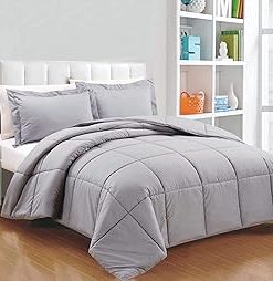 : Light Weight Comforter 3 Pcs. Ultra-Soft Luxury 400 GSM Hotel-Style Thicker for Winter Colder Weather 100% Egyptian Cotton 500 TC -Oversized King Plus Size (98''X120'') Solid Silver