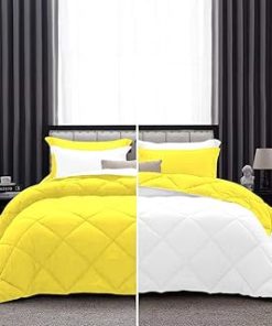 1 Piece Luxurious Lightweight Reversible Diamond Pattern Comforter Super Soft 550 GSM 100% Egyptian Cotton 1000 Thread Count Full/Queen Size (Yellow/White)