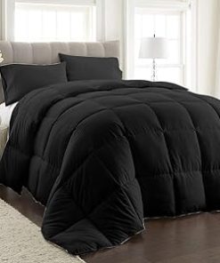 1 Piece Cotton Comforter 400 Thread Count 600 GSM Corner Tabs Box Stitched Down Ultra Soft Luxury Hotel Quality Comfortable Bedding (Black, California King)