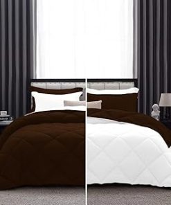 1 Piece Luxurious Lightweight Reversible Diamond Pattern Comforter Super Soft 550 GSM 100% Egyptian Cotton 1000 Thread Count Full/Queen Size (Chocolate/White)