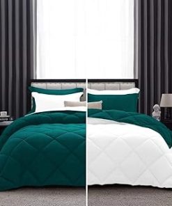 1 Piece Luxurious Lightweight Reversible Diamond Pattern Comforter Super Soft 550 GSM 100% Egyptian Cotton 1000 Thread Count Full/Queen Size (Teal/White)