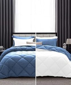 1 Piece Luxurious Lightweight Reversible Diamond Pattern Comforter Super Soft 550 GSM 100% Egyptian Cotton 1000 Thread Count Full/Queen Size (Medium-Blue/White)