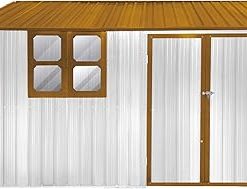 10ftx8ft Shed, Large Metal Storage Sheds & Outdoor Clearance, Steel Backyard Shed with Lockable Doors, Utility and Tool Storage for Garden, Patio, Outside Use in white+yellow
