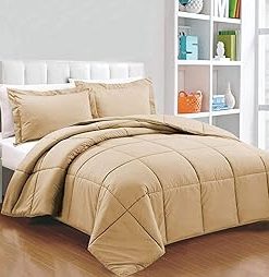 : Light Weight Comforter 3 Pcs. Ultra-Soft Luxury 400 GSM Hotel-Style Thicker for Winter Colder Weather 100% Egyptian Cotton 500 -Oversized King Size (120''X128'') Solid Beige