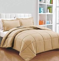: Light weight Comforter 3 Pcs. Ultra-Soft Luxury 400 GSM Hotel-Style Thicker for Winter Colder Weather 100% Egyptian Cotton 500 TC -Extra Large Oversized Size (120''X136'') Solid Beige