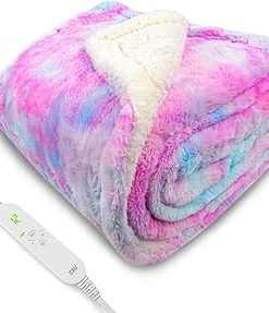 ZXU Heated Blanket Electric Throw Blanket， Plush & Sherpa Heating Blanket, 50" x 60" Warming Blanket, 12 Heating Levels & 1-24 Hours Auto Off,Machine Washable, Pink