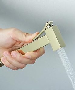 Zirconium Gold Toilet Bidet Faucet, Single Cold Solid Brass Bidet Sprayer Douche Kit Square High Pressure Hygienic Toilet Washer Shower
