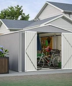 10x12 ft Metal Outdoor Storage Shed, Large Tool Shed with Frame Structure & Lockable Doors for Backyard Garden Patio Lawn