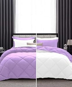 1 Piece Luxurious Lightweight Reversible Diamond Pattern Comforter Super Soft 550 GSM 100% Egyptian Cotton 1000 Thread Count Full/Queen Size (Lilac/White)